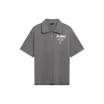 T-shirt polo zippé à imprimé de lettres sur la doublure pour homme Tops Gris plomb AHST629-4