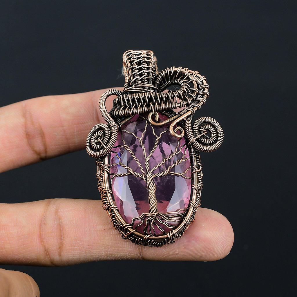 Tree Of Life Pink Kunzite Gemstone Pure Copper Wire Wrapped Handmade Jewelry Pendant For Her