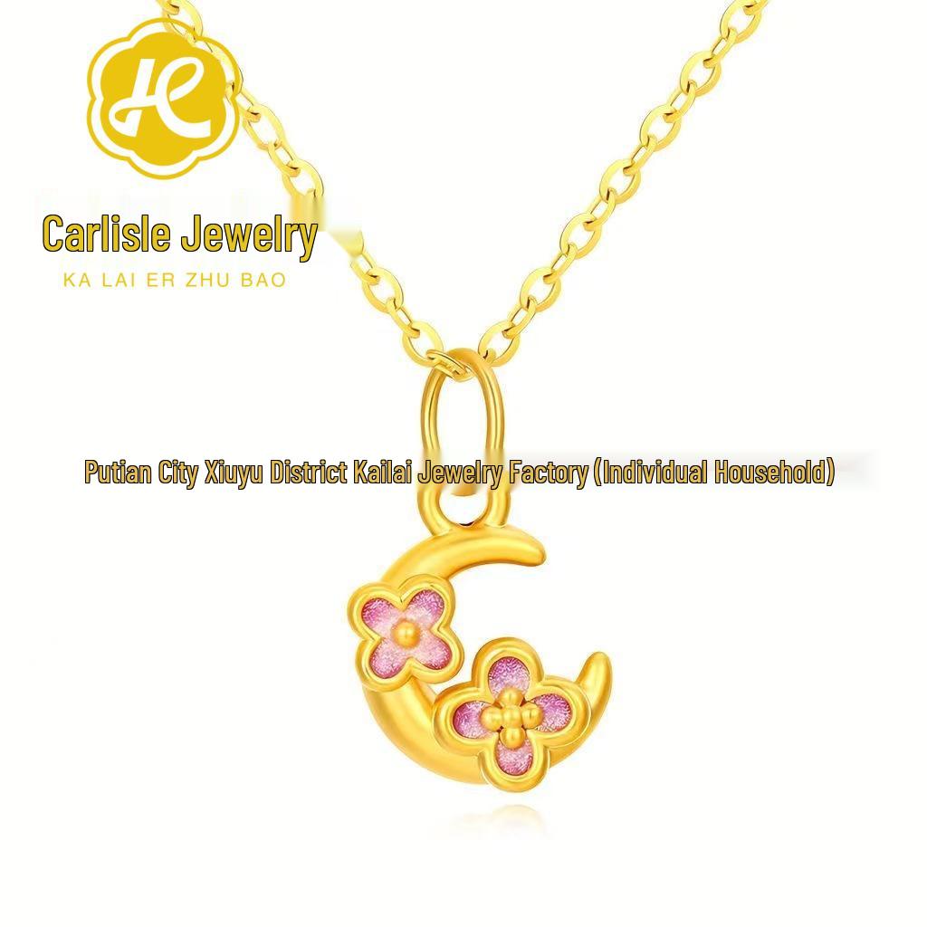 Shuibei 999 Pure Gold Golden Osmanthus Moon Pendant - New Style
