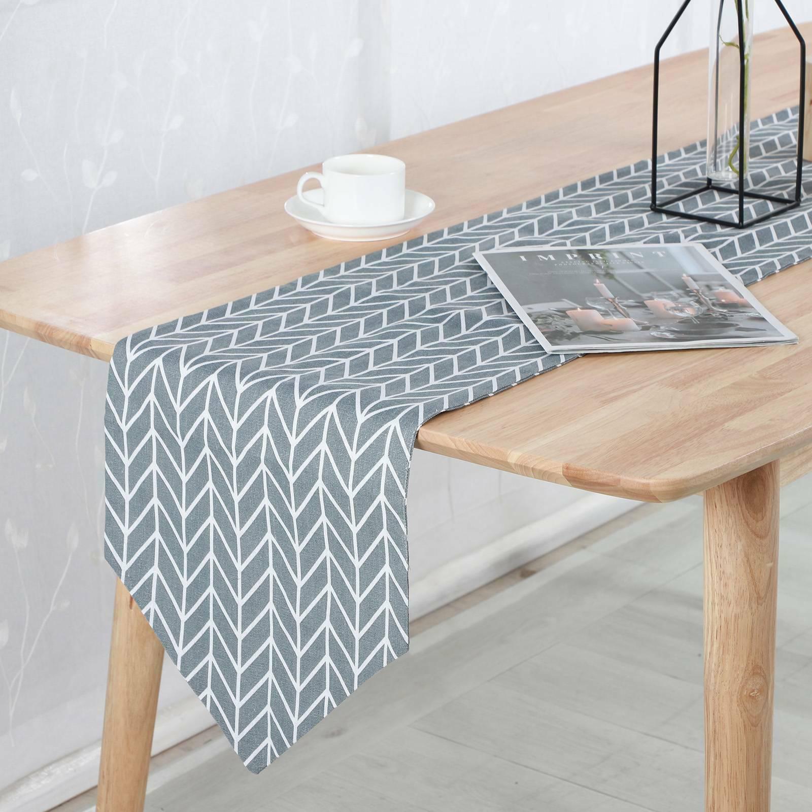 

Хлопково-льняная клетчатая дорожка с геометрическим принтом, свадебная скатерть, декор для ужина и вечеринки 30x220cm серый