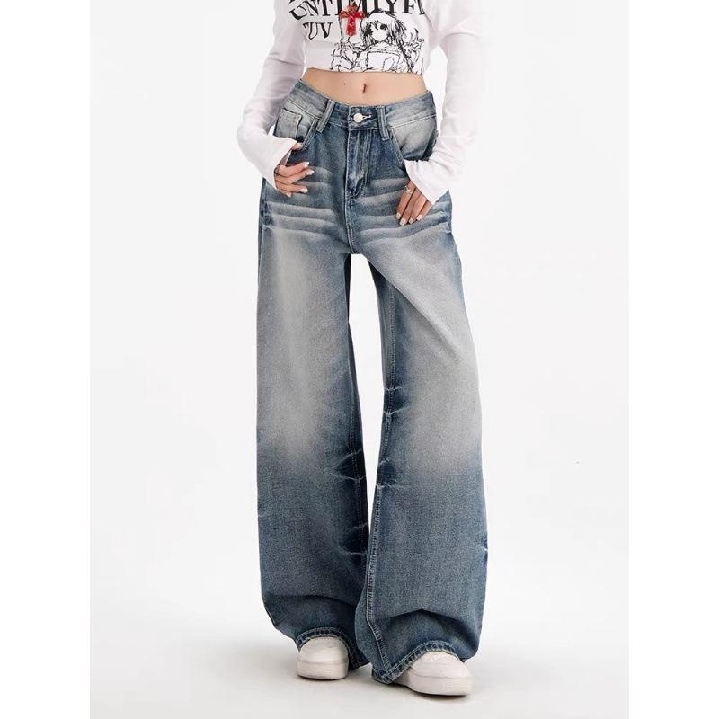 

JYL Unisex Straight Jeans American Stripe Vintage Washed Spring Floor-Length Denim 2XL бездна