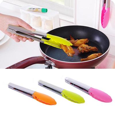 1PC Silicone Cooking Food Serving BBQ Tongs Home Barbecue Tools Clip Stainless Steel Handle Utensil
