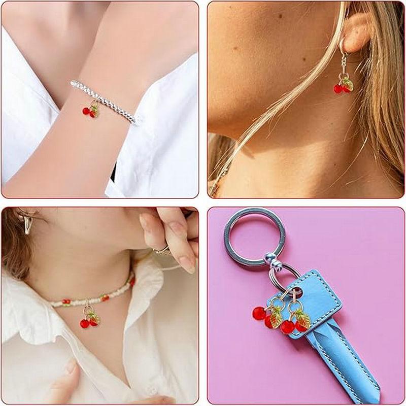 10pz Ciondoli Ciliegia Rossa Carini Pendenti Frutta Rossa in Vetro con Passante Accessori per Creazione Gioielli Fai da Te per Braccialetto Collana Orecchini