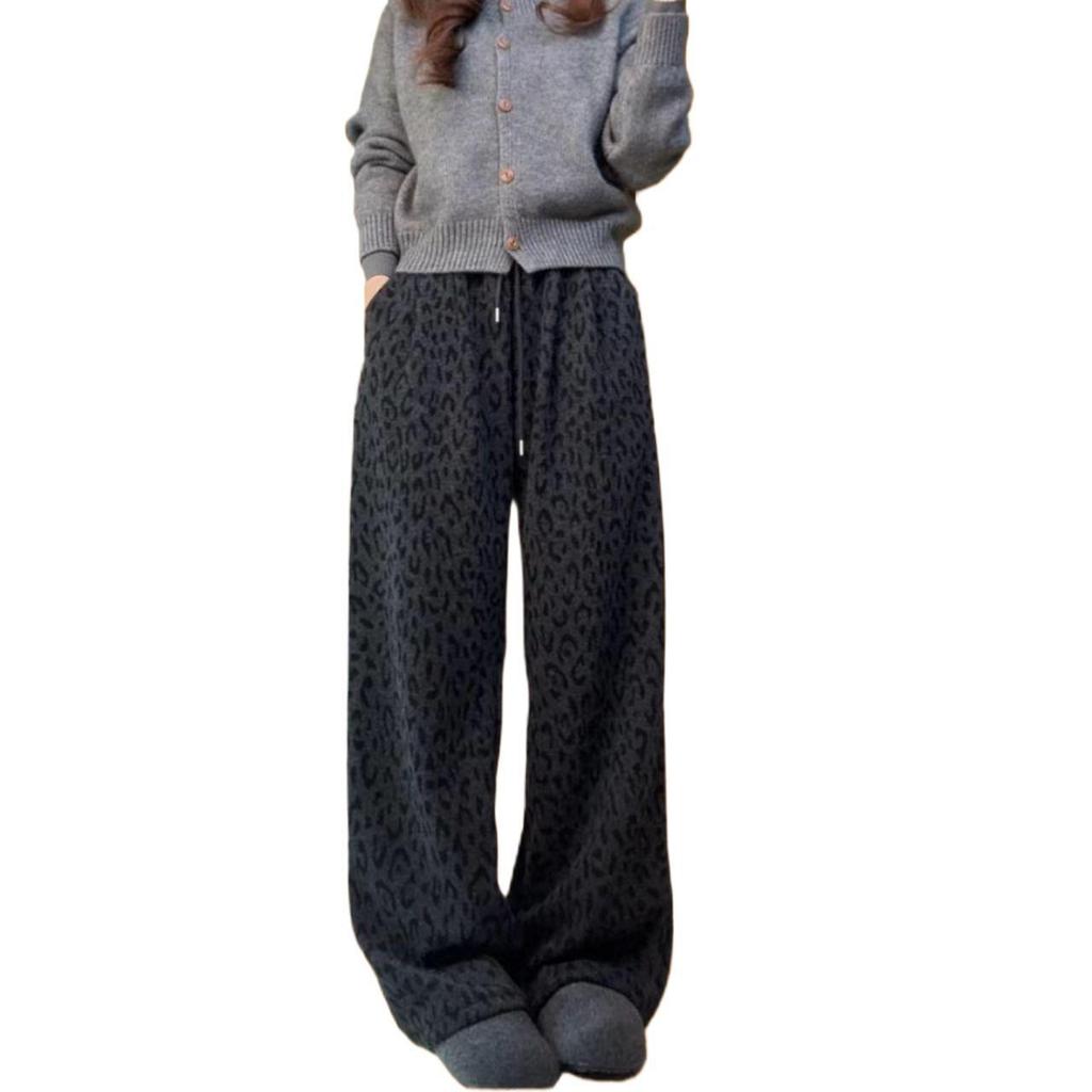 Winter Bestseller: Leopard Print Fleece-Lined Wide-Leg High-Waisted Chic Slimming Casual Pants