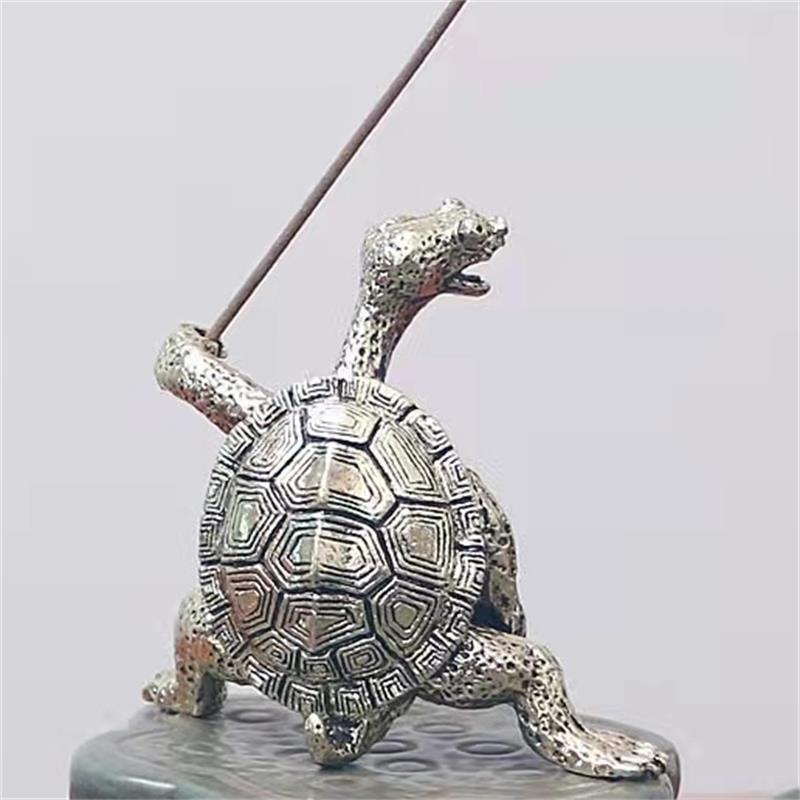 Zinc Alloy Kung Fu Turtle Incense Holder Detailed Carving Retro Design For Home Decor Meditation Desktop Ornament