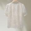 New Chinese Style Lace Trim V-Neck Short Sleeve Blouse