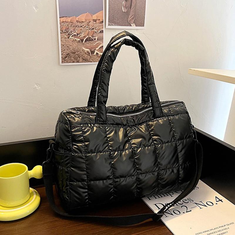 

Шикарная стеганая сумка-тоут пуховик для женщин - Однотонная, мягкая тканевая наплечная сумка