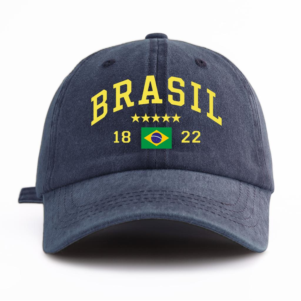 1pc BRASIL Print Washed Baseball Cap for AdultsMinimalist Retro Style Casual Soft Adjustable Dad HatPerfect As Gift