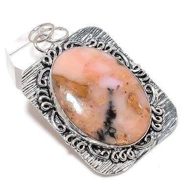 Natural Pink Opal Gemstone Handmade 925 Sterling Silver Gift Pendant 2.48" i9W93