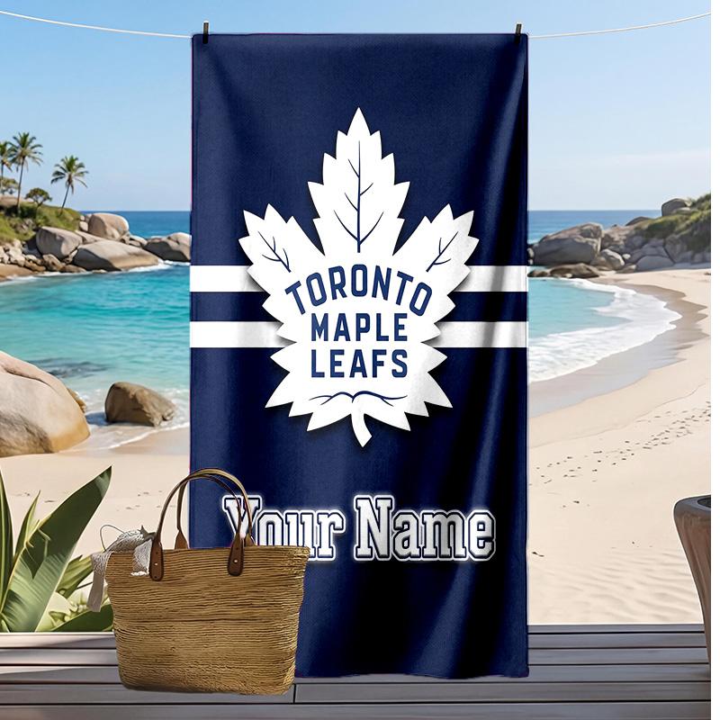 Toronto Maple Leafs Custom Beach Towel, Print Your Name Text Lightweight Absorbent Towel for Swimming Travel