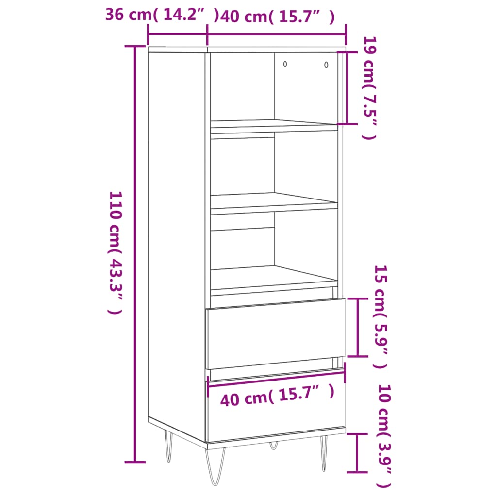 Highboard in Sonoma Oak Finish 15.75 x 14.17 x 43.31 in Engineered Wood