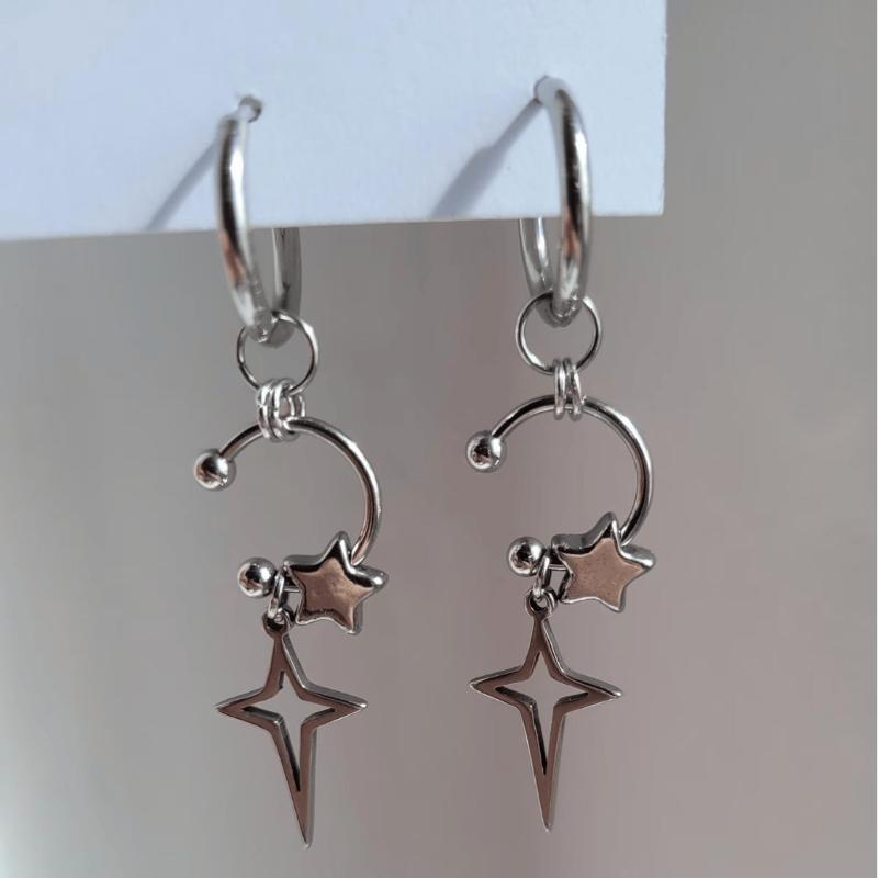 Stainless Steel Star Heart Dangle Earrings Gothic Punk Hollow Drop Hoop Earrings For Women Men Y2K Jewelry