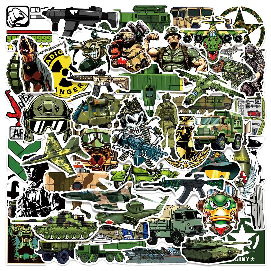 50/100 Pcs Cartoon Military Equipment Theme Stickers No Repeat for Helmet Scooter Notebook Stationery Box Suitcase Outdoor Gear
