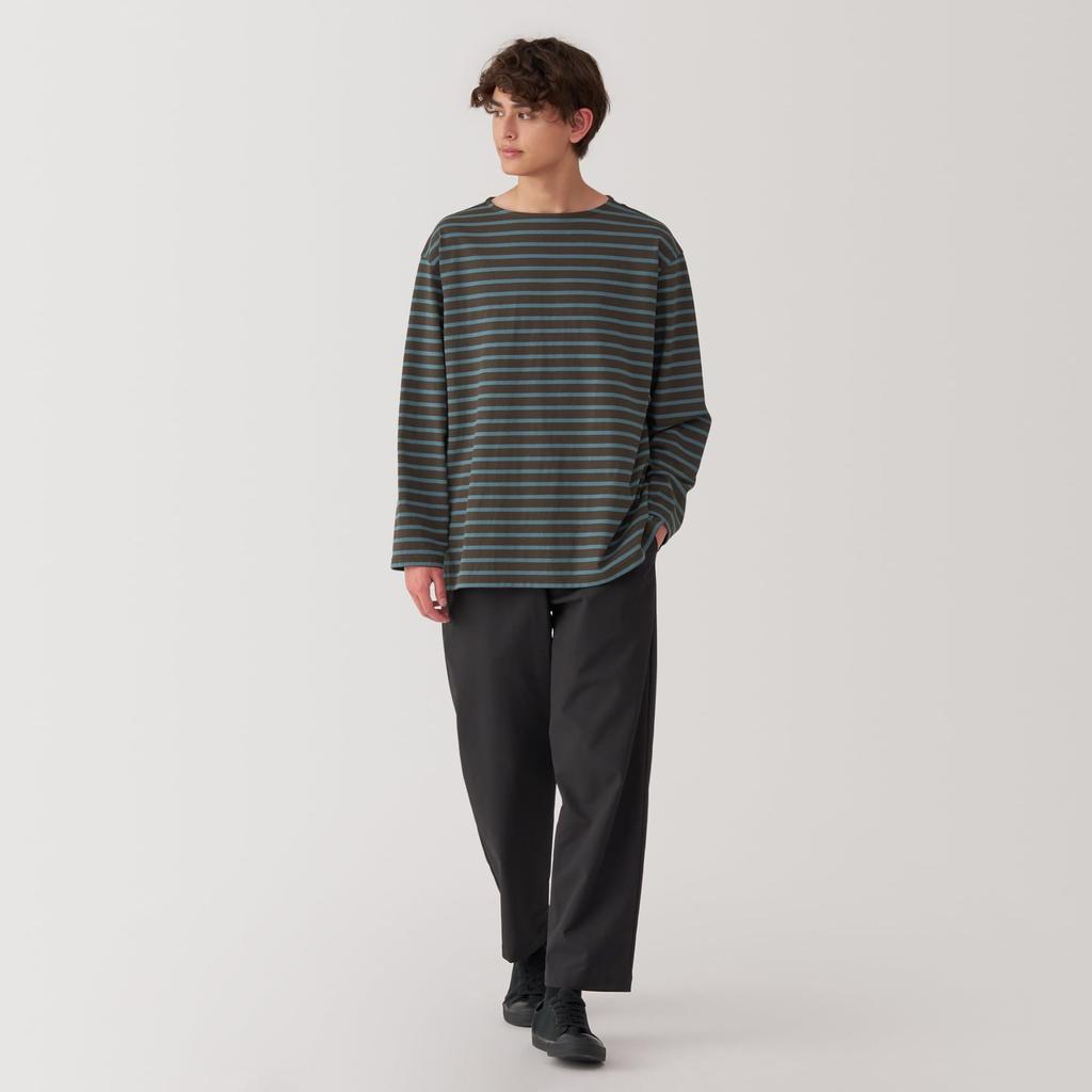 MUJI Washed Thick Boat Neck Quarter Sleeve AB1L6A4A Dark Brown Border XL Men's T-Shirt Men's Men's