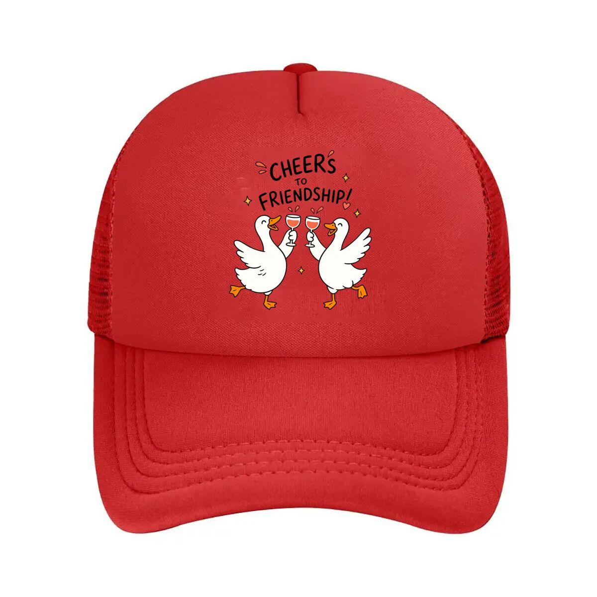 Playful Geese Cheers Cartoon Outline Mesh Baseball Cap Hip Hop Adjustable