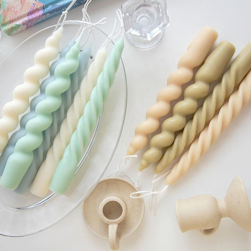Huaming Spiral Stick Taper Aroma Candle High Quality Gradient Multicolor Twisted Wedding Scented Dinner Candles
