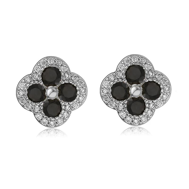 18K Golden Plated Inlaid CZ Stone Flower Shape Stud Earrings Sparkling Multi-colour 4-Leaf Flower Earrings Romantic Jewelry