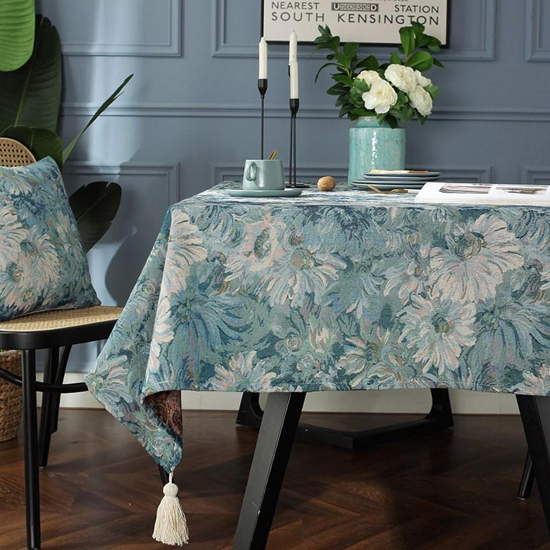 Oil Painting Art Pastoral Home Cotton Linen Background Cloth Tassel Coffee Table Bedside Table Cover Cloth Decor Tablecloth