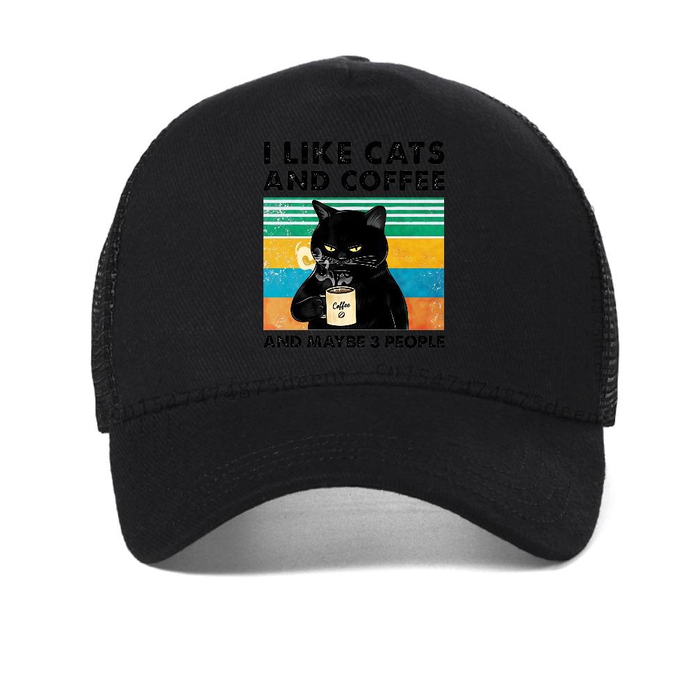 Me Gustan Los Gatos Y El Café Gorra de Béisbol Divertida Estampada Para Hombres Mujeres Casual Ajustable Gorra de Camionero Moda Transpirable Gorras Snapback