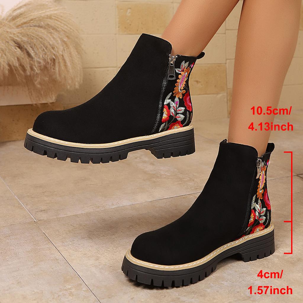 Autumn new European and American side zipper embroidered Martin boots list