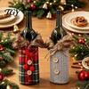 Herringbone Tweed Wine Sleeves Christmas Sweater Bottle Cover, Faux Fur Collar And Button Festive Cover for Home Coat Design Plaid Clothes Party