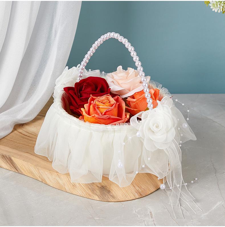 European Lace Bow Wedding Flower Girl Basket & Decorative Storage Basket