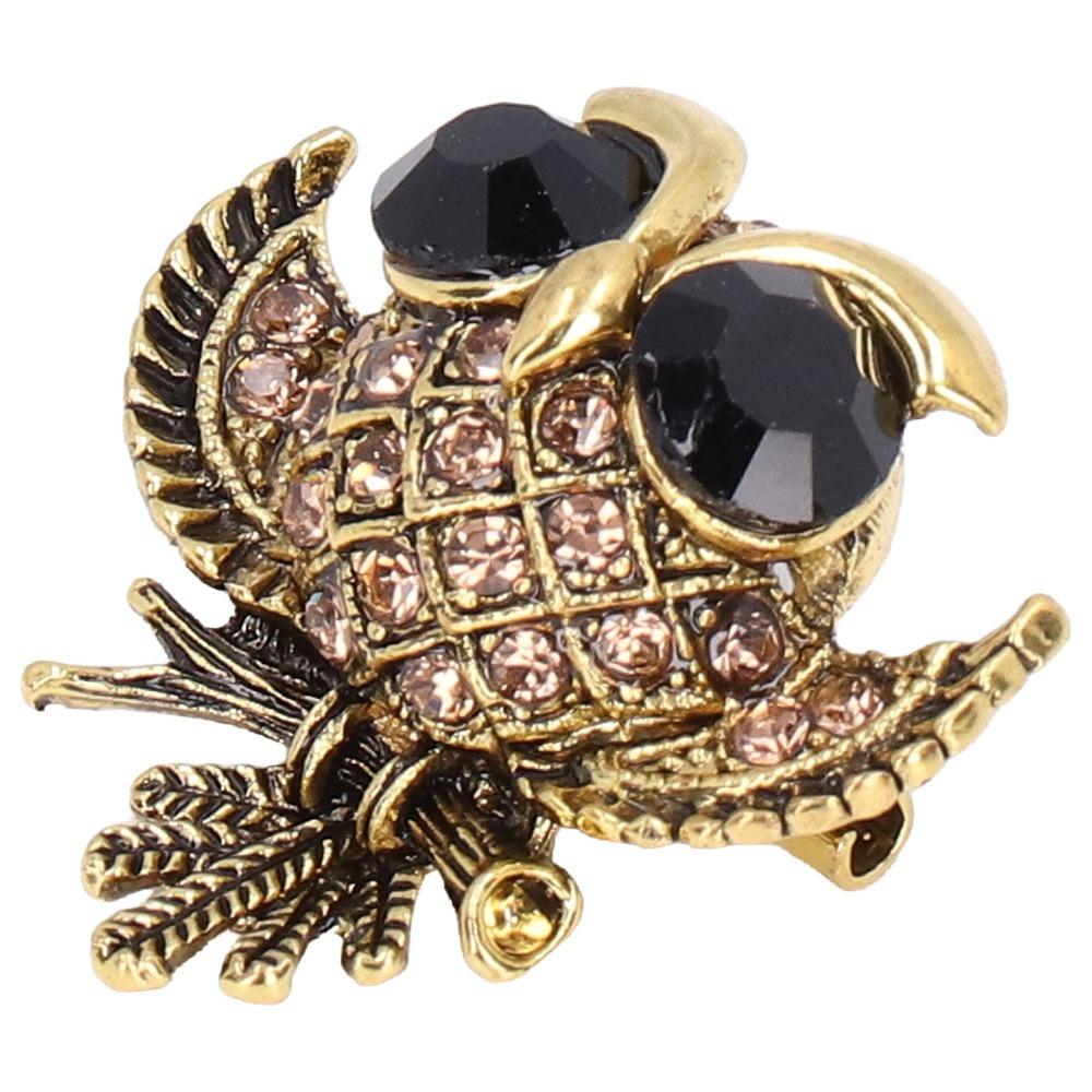 2pcs Rhinestone Crystal Owl Brooch Pin Gold-Tone Alloy Crystal Owl Lapel Pin For Women
