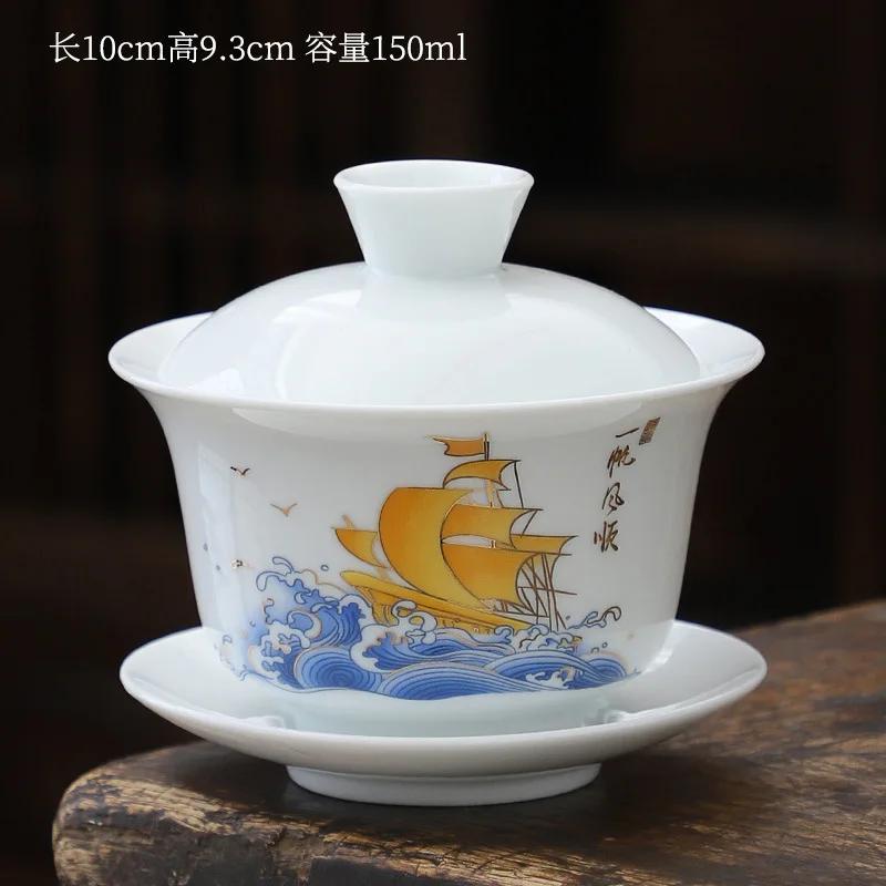 1pcs tea cup Ceramic tea bowl White porcelain large Sancai cover bowl teacup Kung Fu Tea High Quality Chinese style