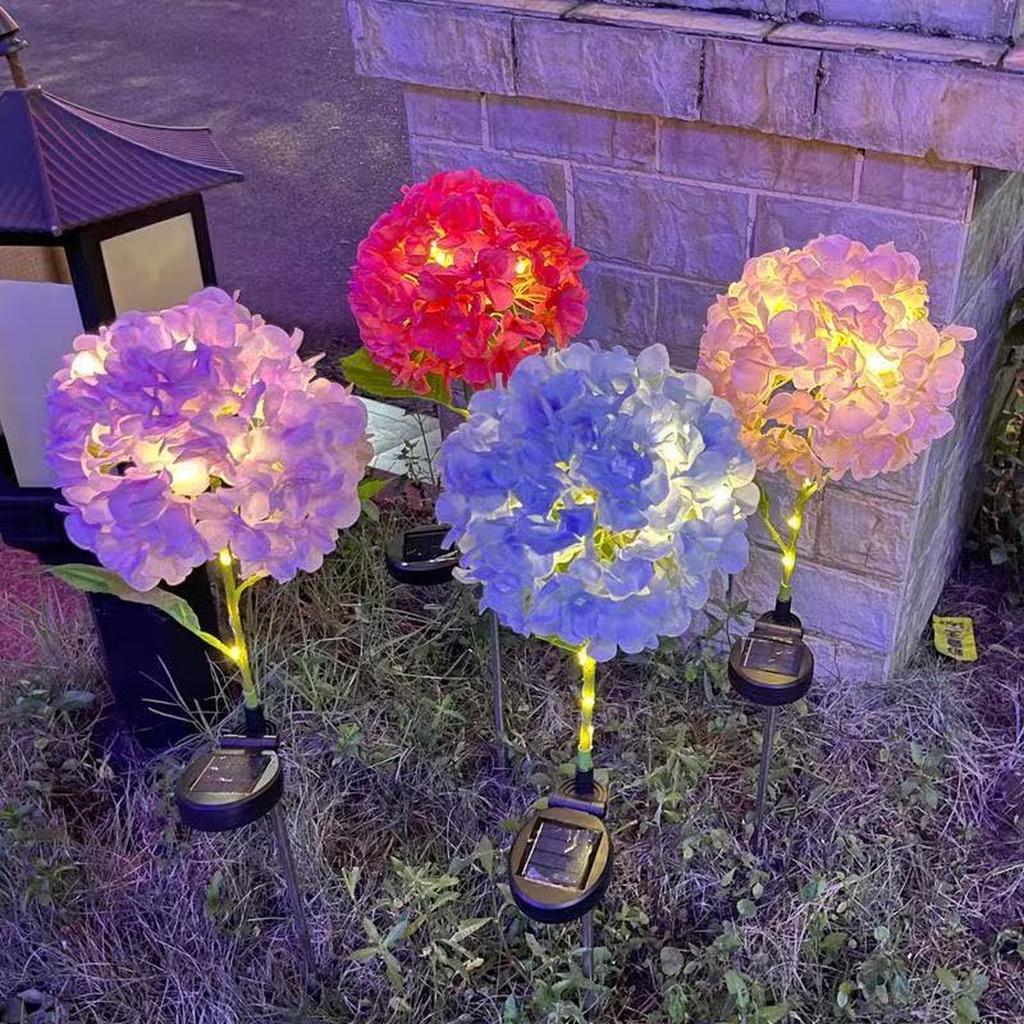 Solar Garden Lights, LED Stake Lamp, Villa Decorative Hydrangea Flower Lights, Creative Outdoor Lighting