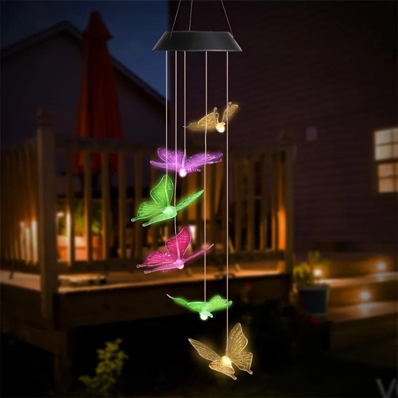 LED solární větrné zvonkohry zahradní motýlek větrné zvonkohry Barevné vodotěsné závěsné solární světlo pro domácí výzdobu zahrady
