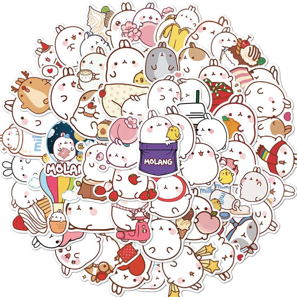 

50 Cartoon Cute Round Rolling Rabbit Doodle Stickers Decorate Suitcase Laptop Waterproof Stickers