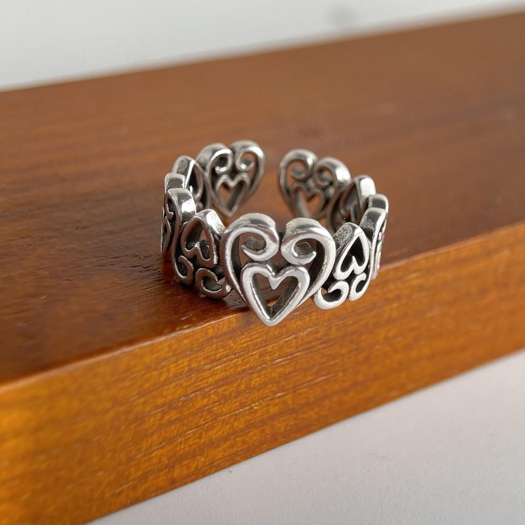 925 Sterling Silver Rings For Women Geometric Fine Jewelry Finger Adjustable Black Heart Stone Ring For Party Birthday Gift