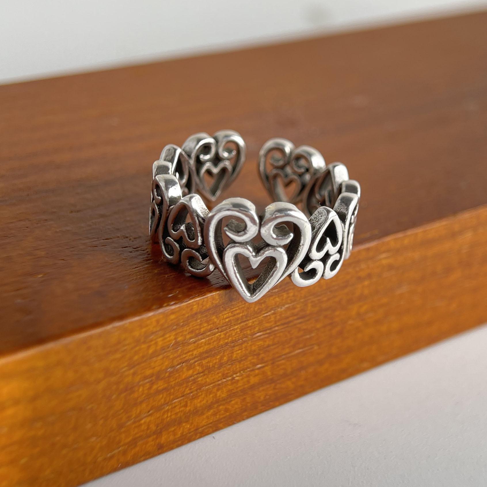 

925 Sterling Silver Rings For Women Geometric Fine Jewelry Finger Adjustable Black Heart Stone Ring For Party Birthday Gift resizable