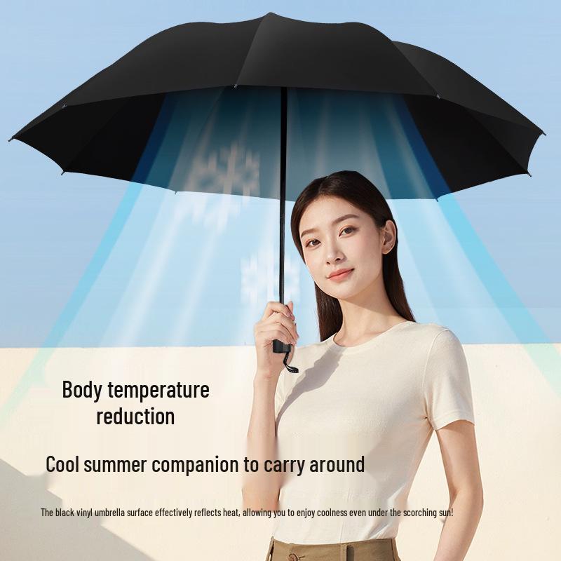 Yu Zhong Dual-Use Large Folding Umbrella for Men & Women, Sun & Rain Protection, Black Glue Shade, Perfect Gift.