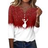 Women's Fashion Casual Christmas Print V-Neck Button Three-Quarter Sleeve T-Shirt Top