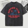 Surfing Club Time On Beach Civilion Print Retro Tee Shirts Summer Cotton Loose Men T Shirt Soft Sportwear Washed Clothes