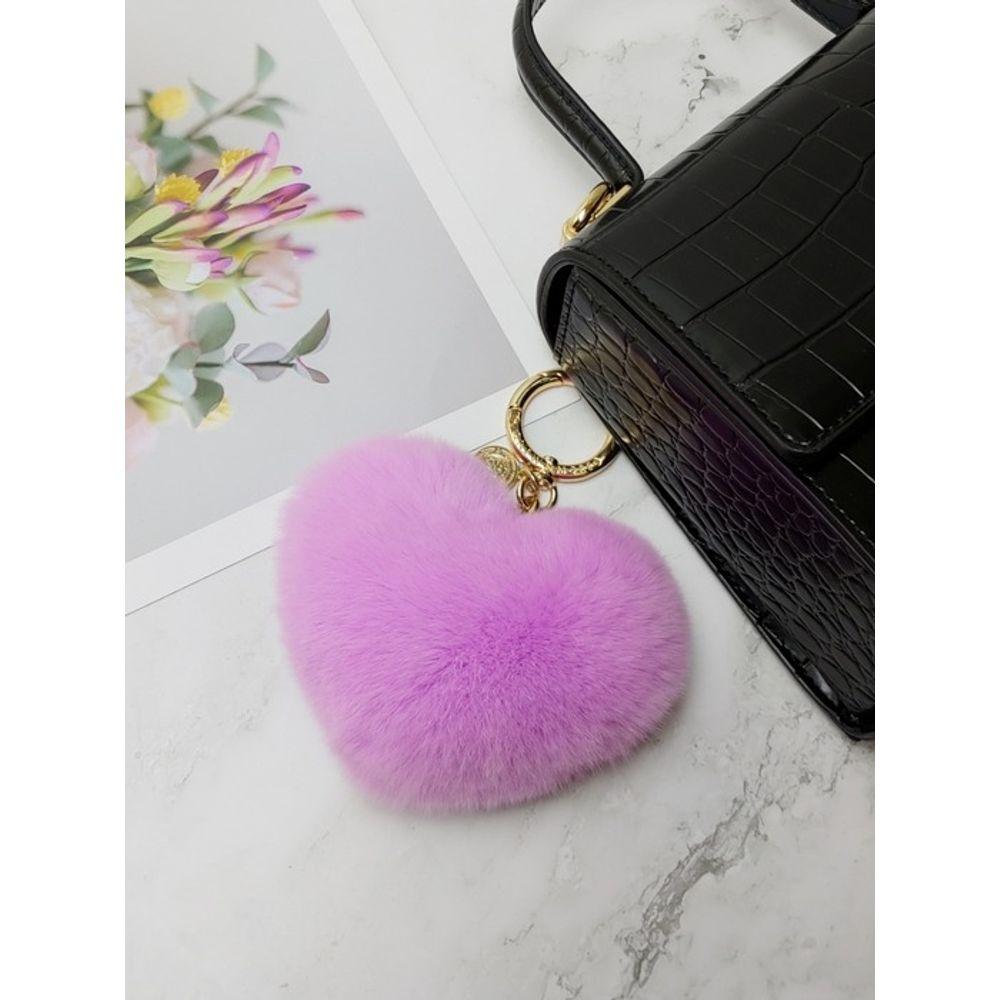 MAIA Rabbit Fur Heart Keychain & Charm - Violet