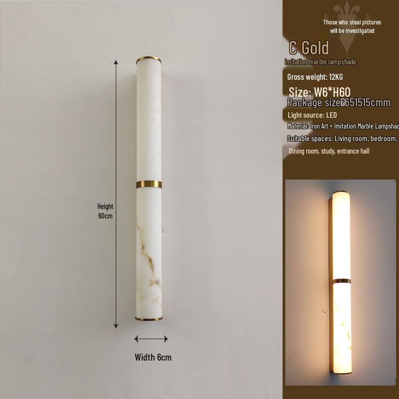 2025 Modern Chinese LED Strip Wall Lamp for Living Room, Faux Marble Design, Suitable for Villa, Hotel Corridor, or Staircase Lighting