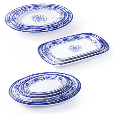Melamine Chinese Style Blue and White Porcelain Tableware Creative Oval Dinner Plate T5O3Y3
