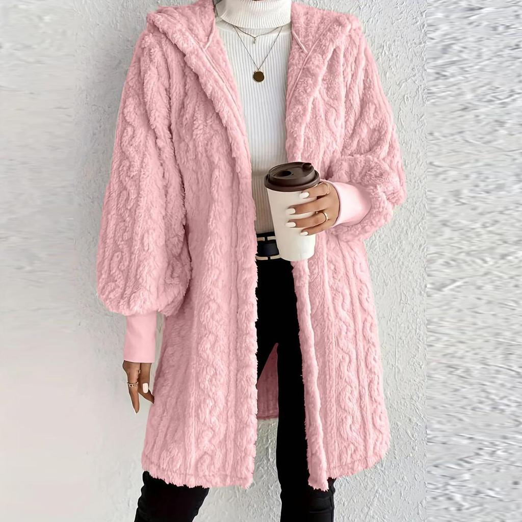 Women's Fashion Solid Color Long Sleeve Hooded Loose Fleece Jacket