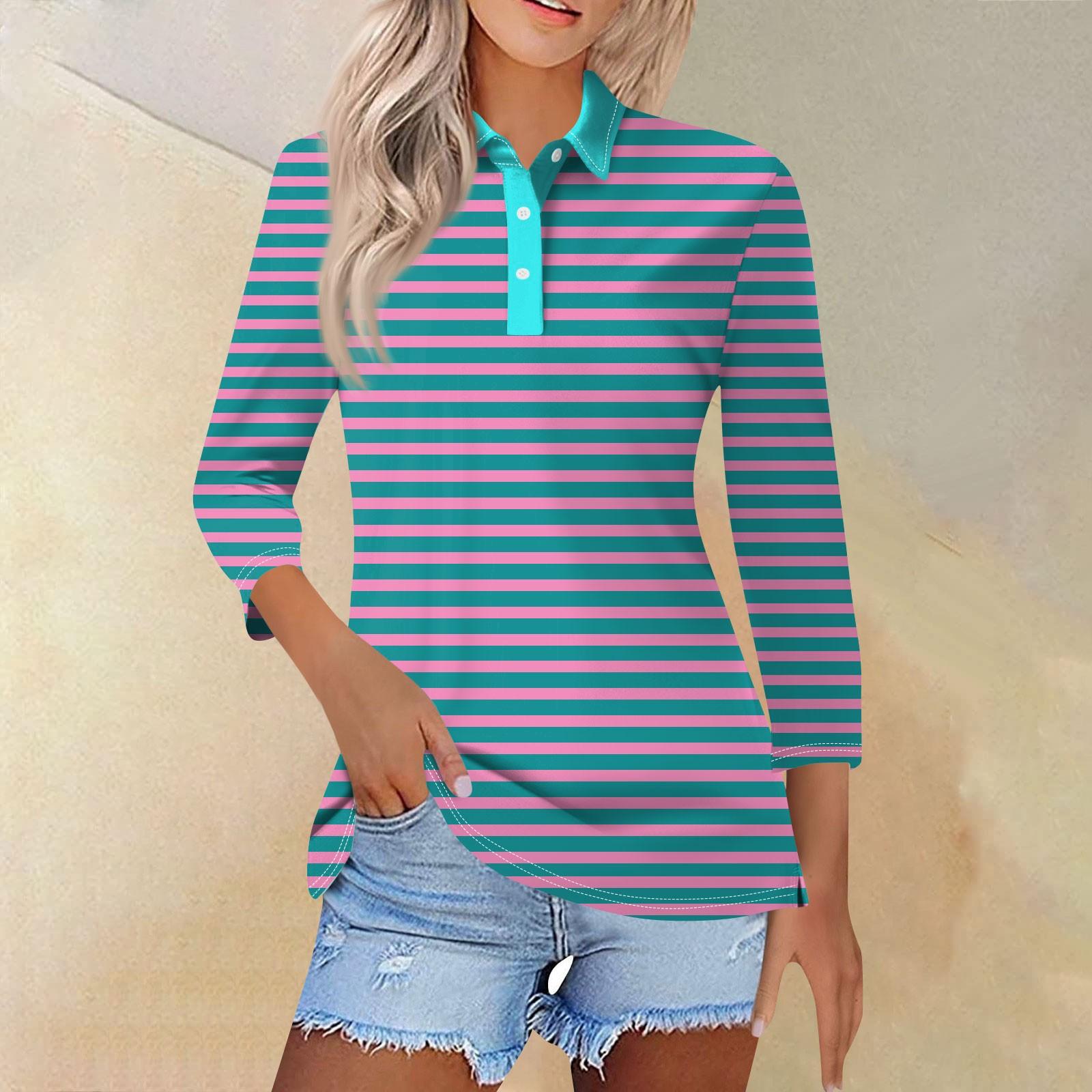 

Женский модный повседневный топ на пуговицах с рукавом 3/4 в полоску с принтом и лацканами XL