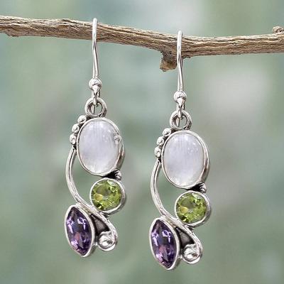 Bluelans Earrings Moonstone Dangle Marquise Faux Round Hook Emerald Amethyst Vintage Earrings