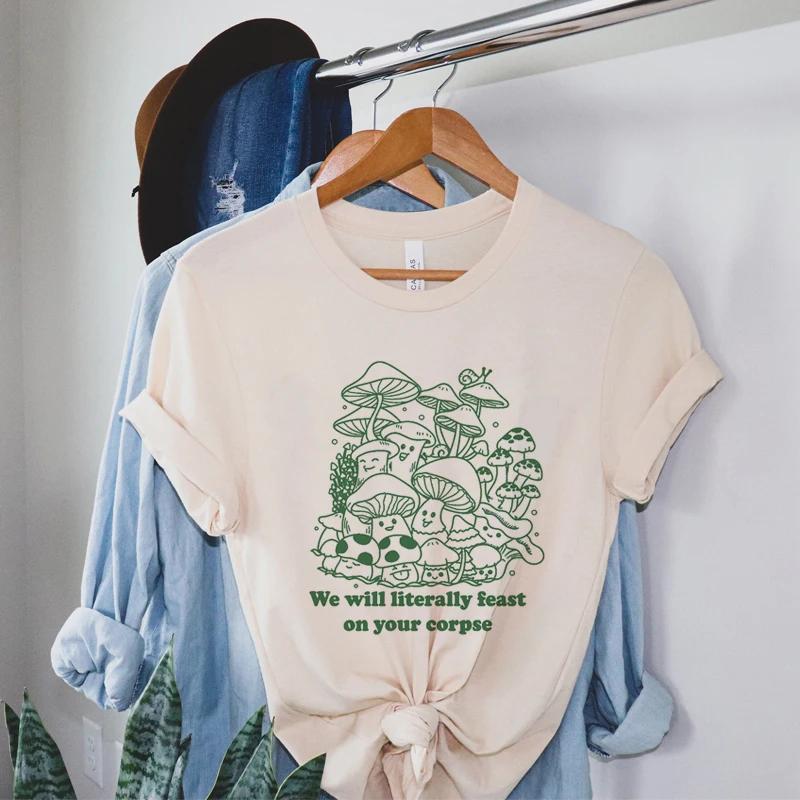 Funny Mushroom TShirts Short Sleeve Hippie Vintage Fungi Lover T Shirt Cute Mycology Graphic Tees Women Cottagecore Clothes