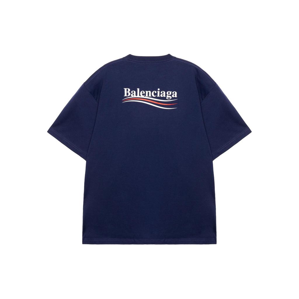 Balenciaga Drop Shoulder Sleeve T Shirt Women's Dark Blue Loose Fit 641655TIV521195