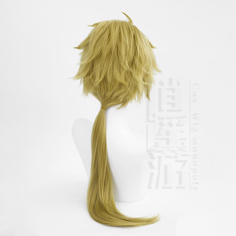 Doppo Kunikida Cosplay Wig Green Gold Long Ponytail Fluffy Heat Resistant Synthesis Hair Anime Cosplay Wigs + Wig Cap