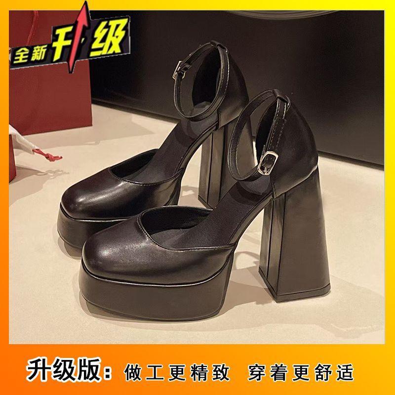 Buckle Square Head High-heeled Mary Jane Shoes 2025 Women's New Retro Japanese Small Leather Shoes Thick Heel Platform Single Shoes Women