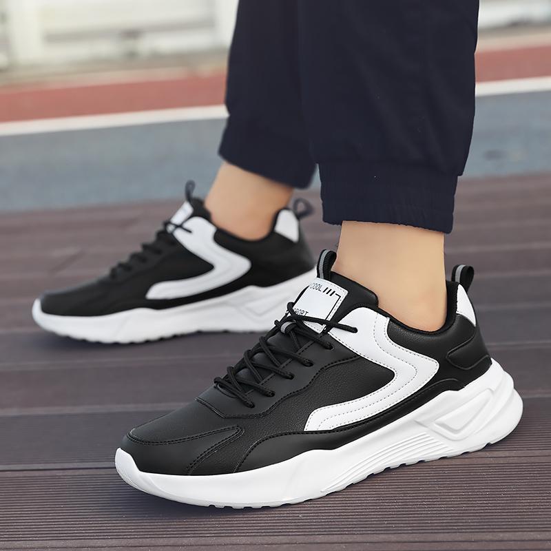 Men's Running Shoes Elastic PU Leather Sneakers Fashion Lace-up Casual Sports Shoes for Jogging Exercise Trainers Anti-slip