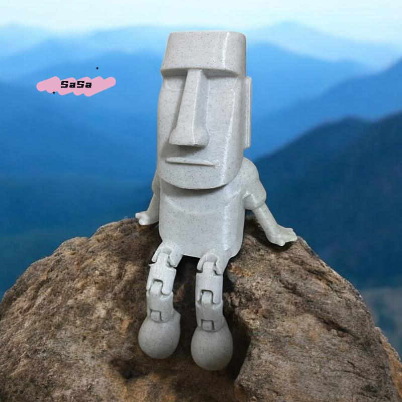 S-1Pc 3D Printed Moai Statue Easter Island Moai Ornament With Movable Joints Collectible Figurine Home Desk Decor Party Gift