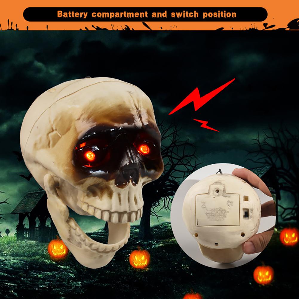 Motion Sensor Animated Skull Head with LED Scream Halloween Prop for Yard/Ghost House Realistic Scream & Glowing Eyes for Horror Theme
