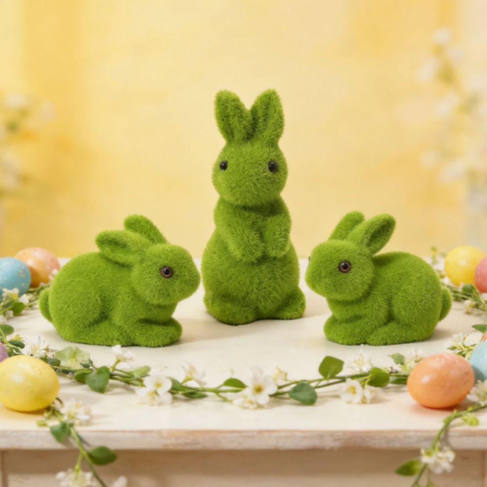Moss Green Bunny Figurine Simulation Moss Animal Sculpture Decorations  Outdoor Patio